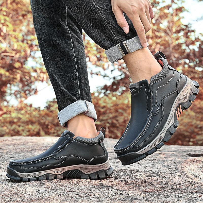 UPIShi® - Mens Slip On Casual Outdoor Leather Walking Hiking Loafers H2